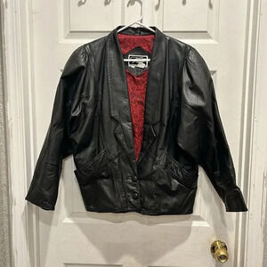 Vintage JFS Signature Leather Women's Black Leather Jacket‎ Size Medium Korea